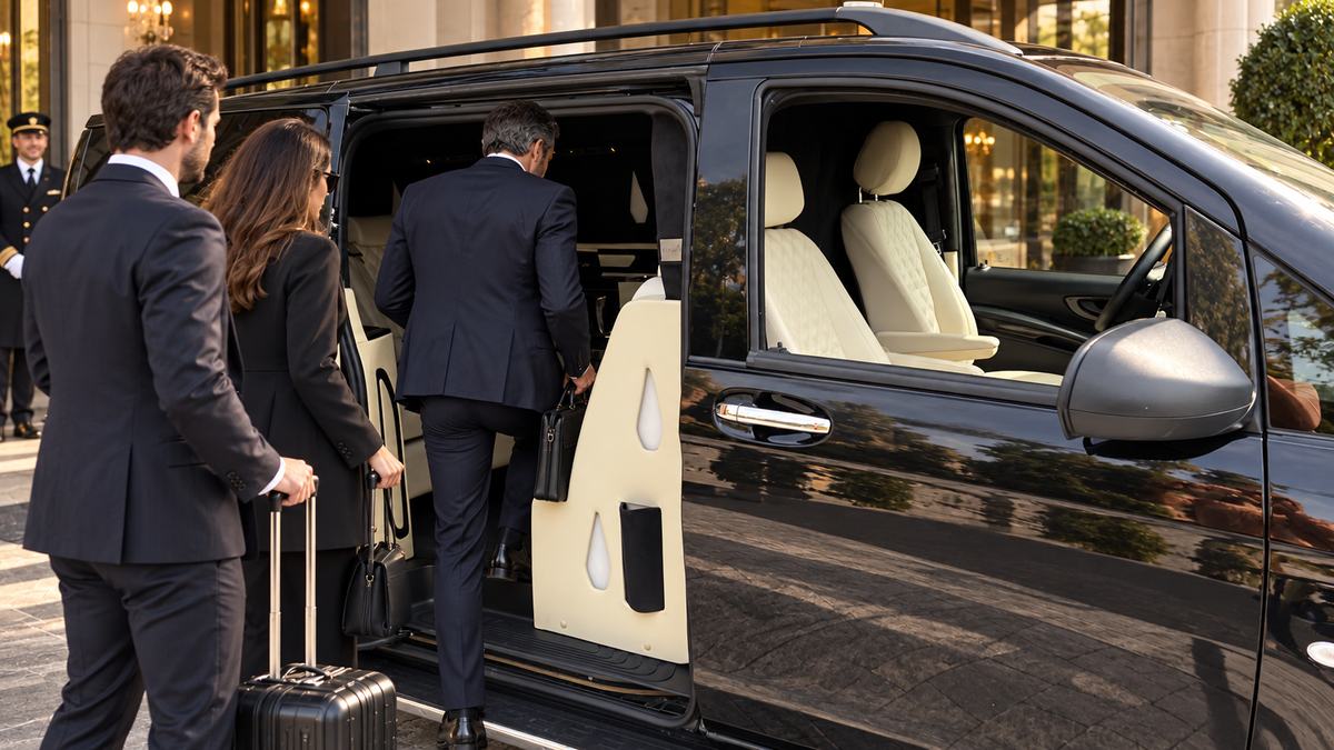 Transport VIP - wsiadanie do Mercedesa Vito, wnętrze na zamówienie